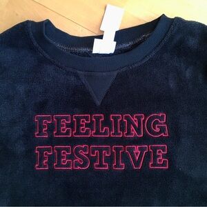 Wondershop “Feeling Festive” Fuzzy Fleece Sleep Lounge Top, Black, Red, Size M